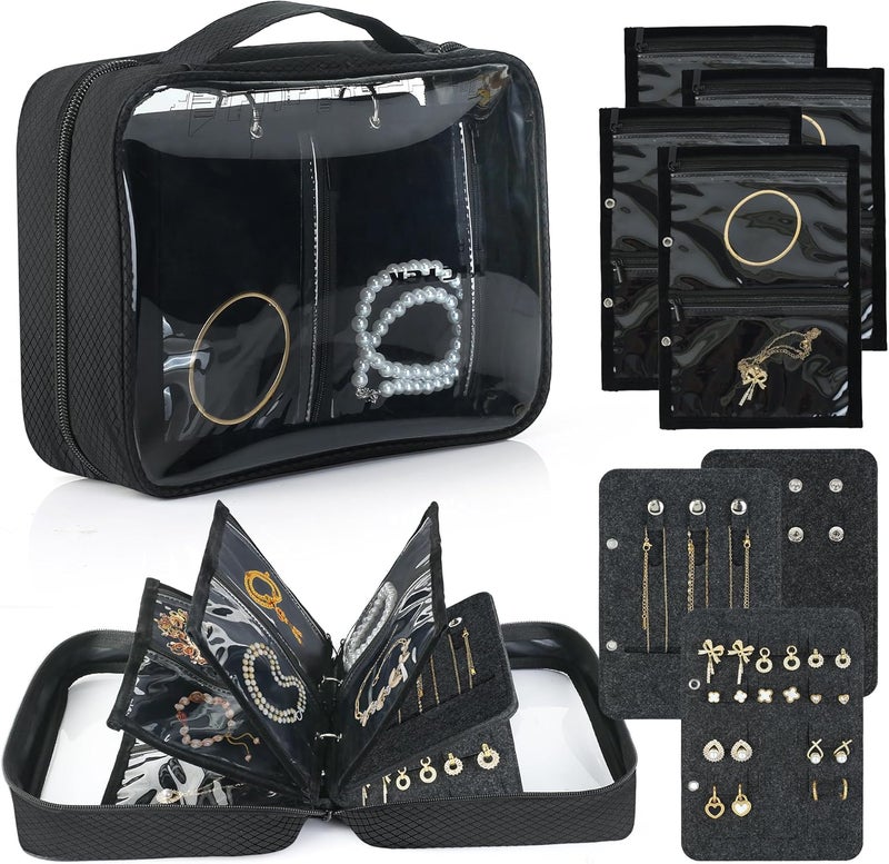 YICTEK Clear Travel Size Jewelry Organizer Bag Case, See-through And large Capacity Jewelry Storage Book Organizer Binder Pages with Pouch Bags for Necklaces, Earrings, Rings, Bracelets - Image 1